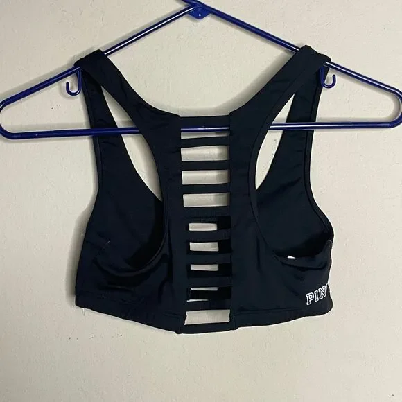 PINK Victoria’s Secret strappy caged sports bra size XS black - Picture 2 of 4